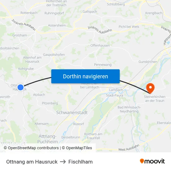 Ottnang am Hausruck to Fischlham map