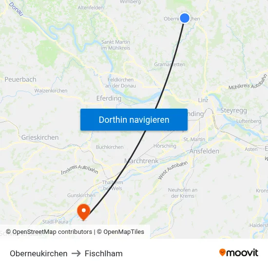 Oberneukirchen to Fischlham map