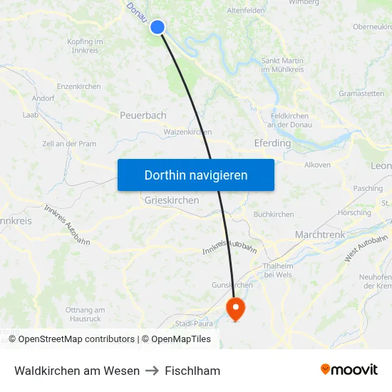Waldkirchen am Wesen to Fischlham map
