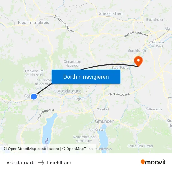 Vöcklamarkt to Fischlham map