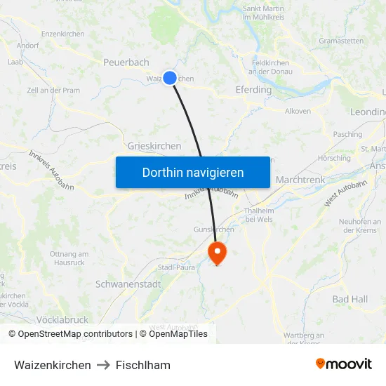 Waizenkirchen to Fischlham map