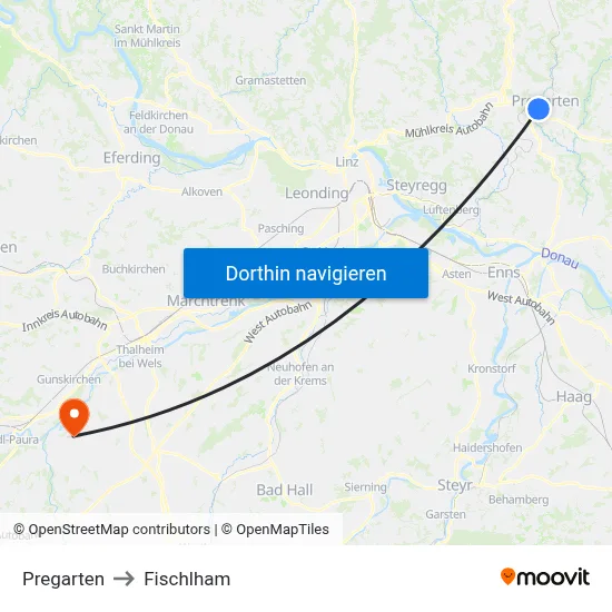 Pregarten to Fischlham map