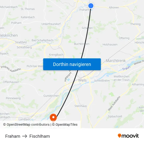 Fraham to Fischlham map