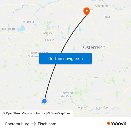 Oberdrauburg to Fischlham map
