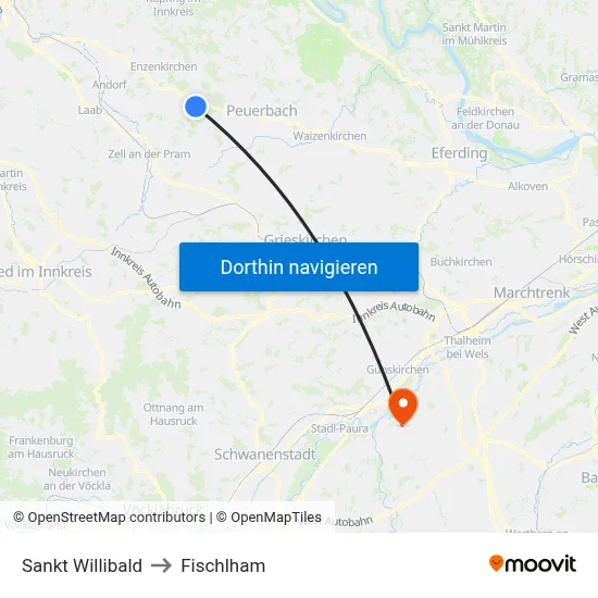 Sankt Willibald to Fischlham map