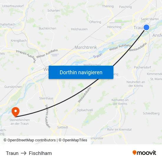 Traun to Fischlham map
