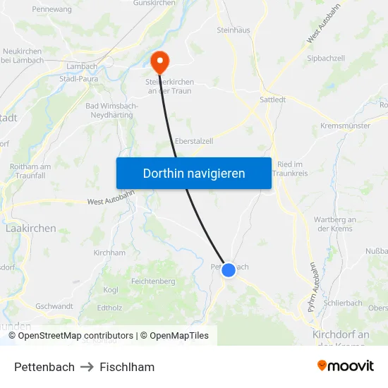 Pettenbach to Fischlham map
