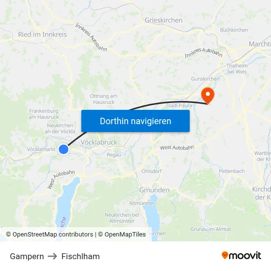 Gampern to Fischlham map