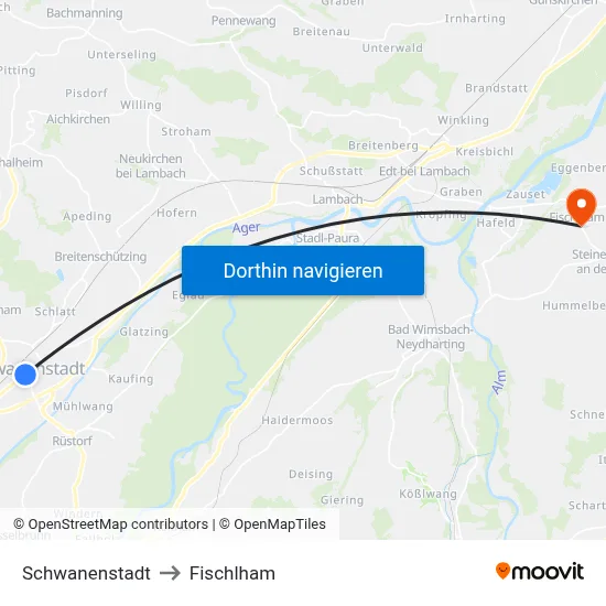 Schwanenstadt to Fischlham map