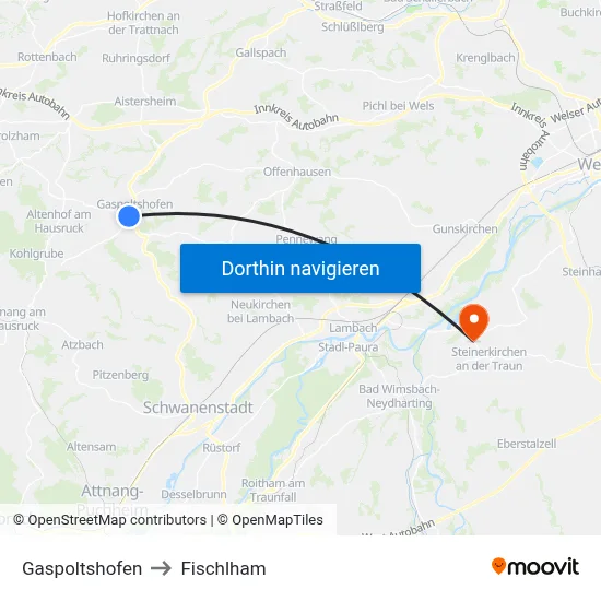 Gaspoltshofen to Fischlham map