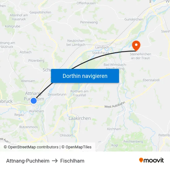 Attnang-Puchheim to Fischlham map