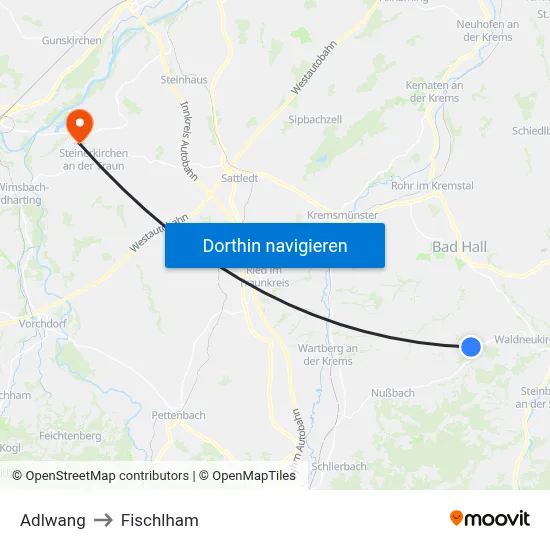 Adlwang to Fischlham map