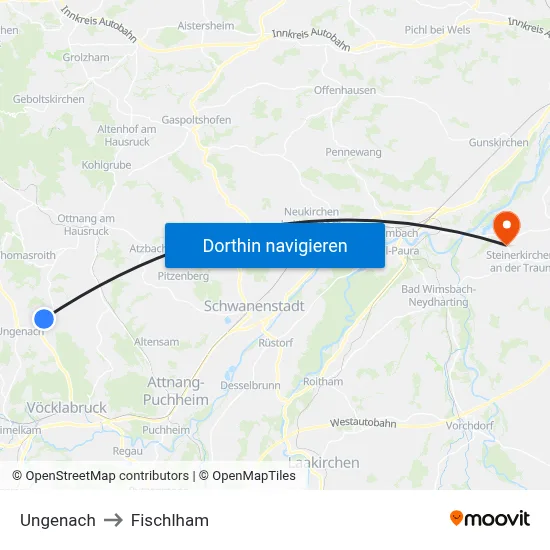 Ungenach to Fischlham map