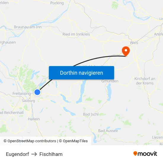 Eugendorf to Fischlham map