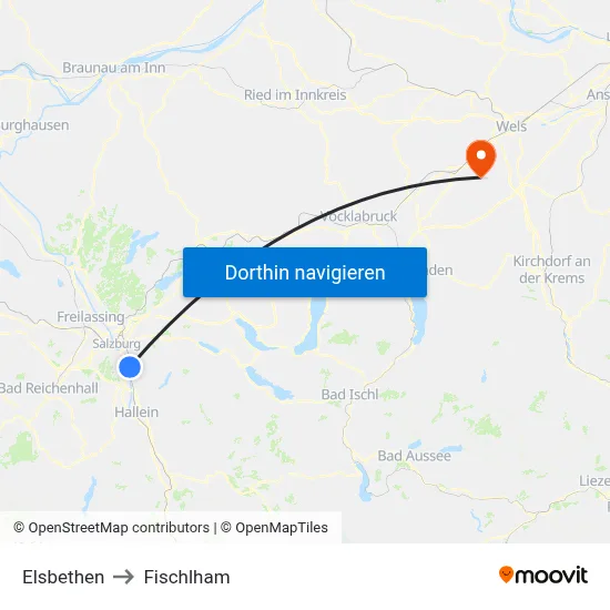 Elsbethen to Fischlham map