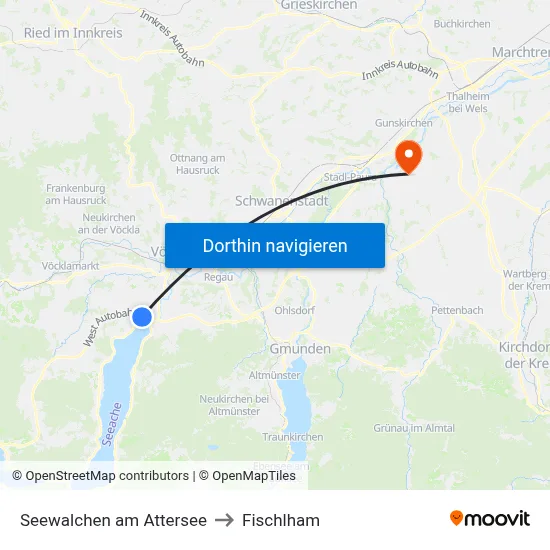 Seewalchen am Attersee to Fischlham map