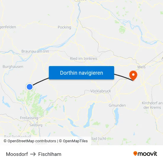 Moosdorf to Fischlham map