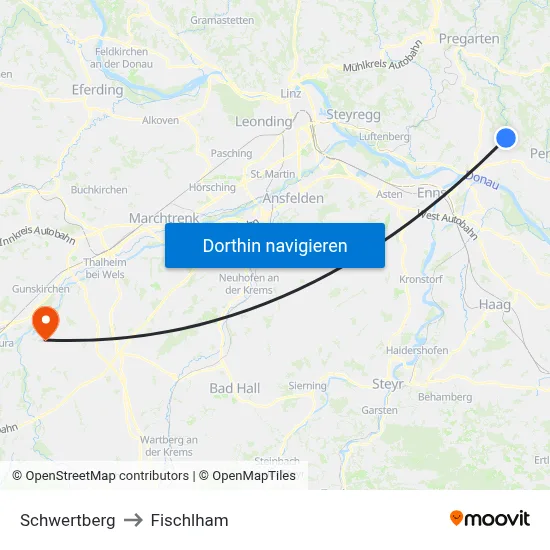 Schwertberg to Fischlham map