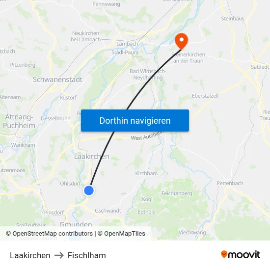 Laakirchen to Fischlham map