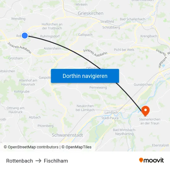 Rottenbach to Fischlham map