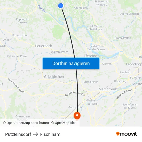 Putzleinsdorf to Fischlham map