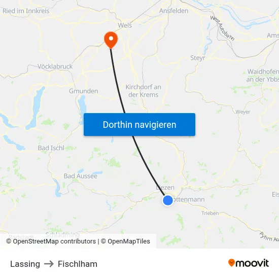 Lassing to Fischlham map