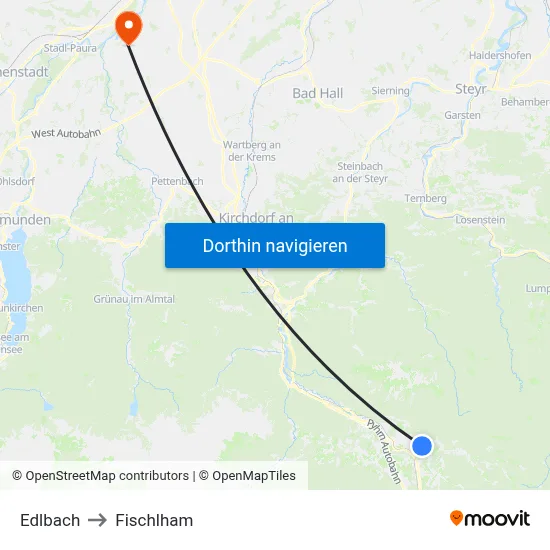 Edlbach to Fischlham map