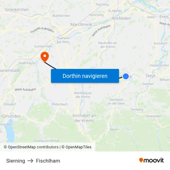 Sierning to Fischlham map