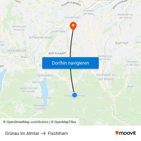 Grünau Im Almtal to Fischlham map