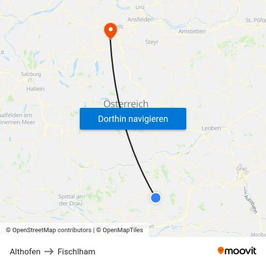 Althofen to Fischlham map