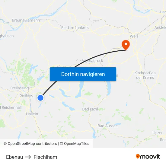 Ebenau to Fischlham map