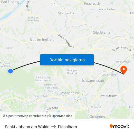 Sankt Johann am Walde to Fischlham map