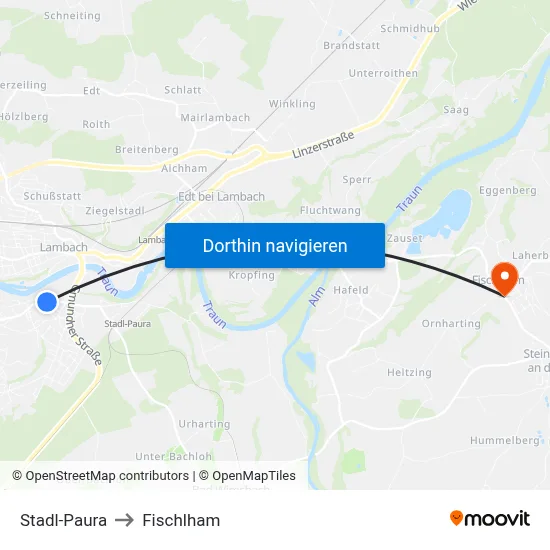 Stadl-Paura to Fischlham map