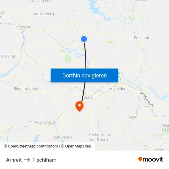 Arnreit to Fischlham map