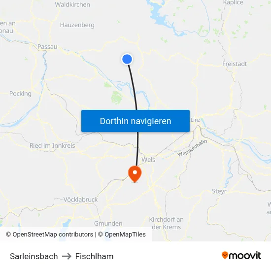 Sarleinsbach to Fischlham map