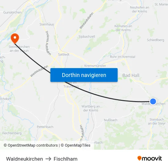 Waldneukirchen to Fischlham map