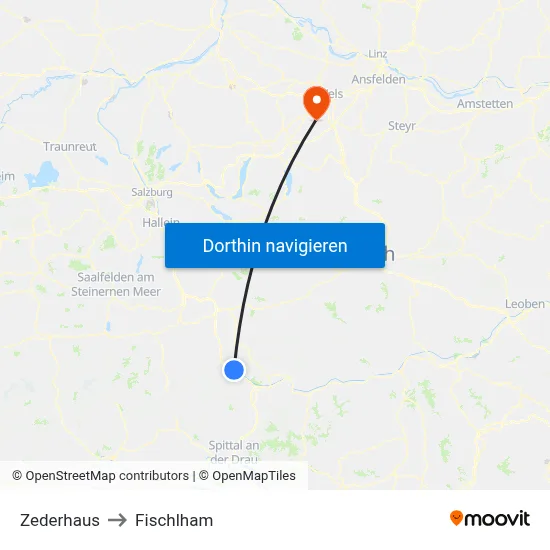 Zederhaus to Fischlham map