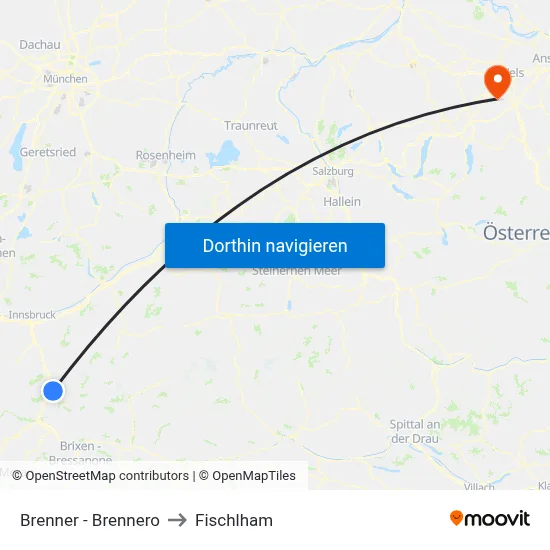 Brenner - Brennero to Fischlham map
