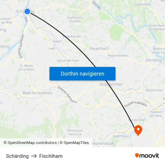 Schärding to Fischlham map