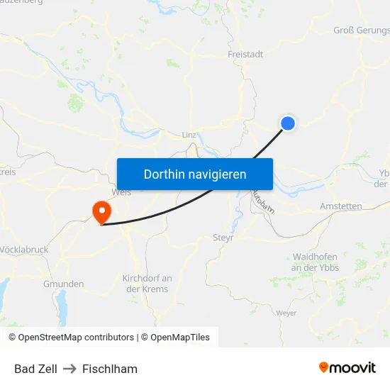 Bad Zell to Fischlham map