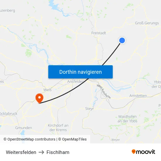 Weitersfelden to Fischlham map