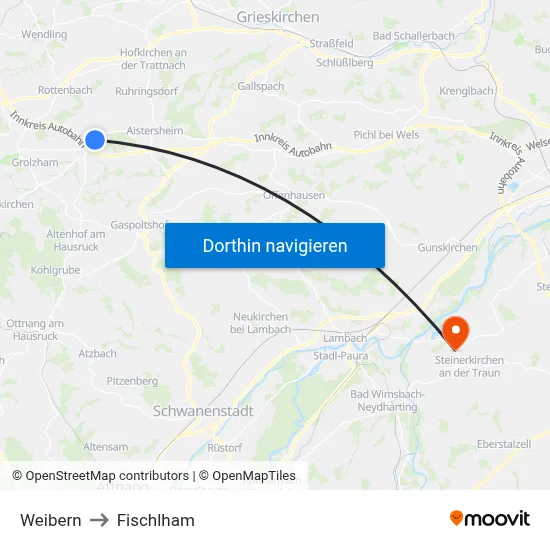 Weibern to Fischlham map