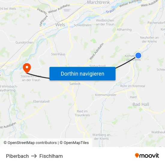 Piberbach to Fischlham map