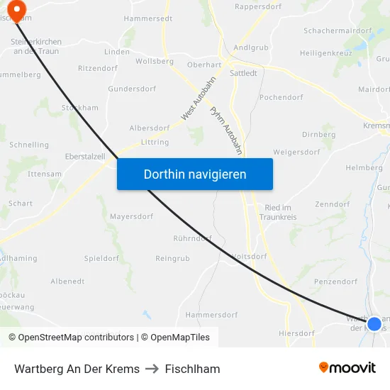 Wartberg An Der Krems to Fischlham map