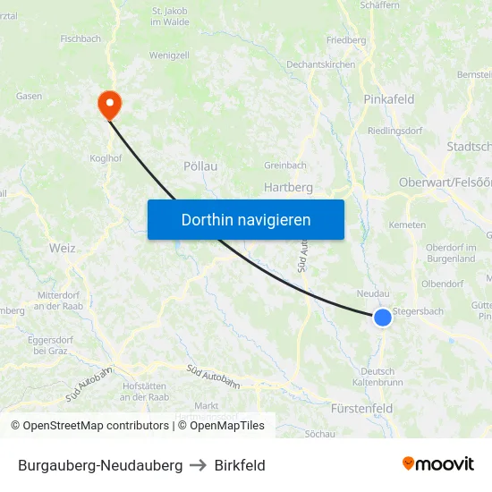Burgauberg-Neudauberg to Birkfeld map