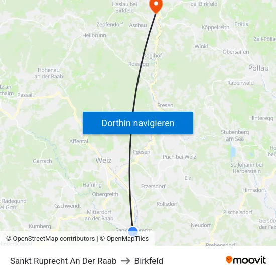 Sankt Ruprecht An Der Raab to Birkfeld map