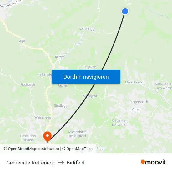 Gemeinde Rettenegg to Birkfeld map