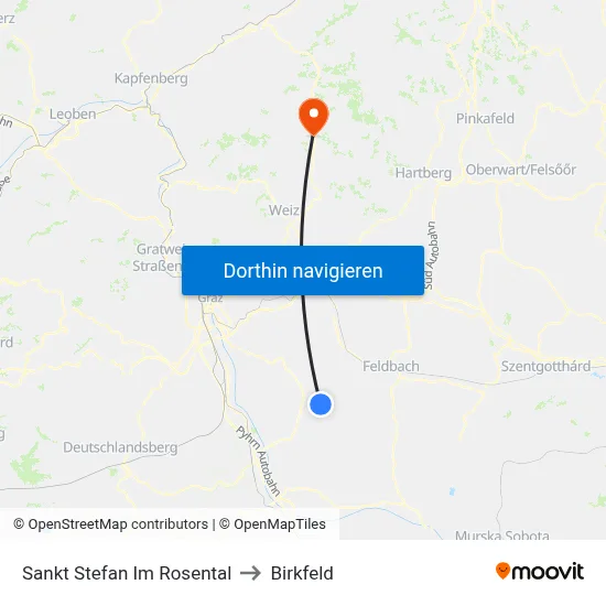 Sankt Stefan Im Rosental to Birkfeld map