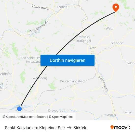 Sankt Kanzian am Klopeiner See to Birkfeld map