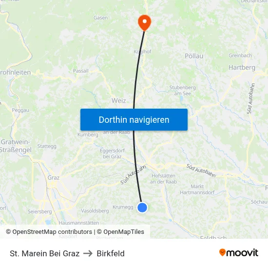 St. Marein Bei Graz to Birkfeld map